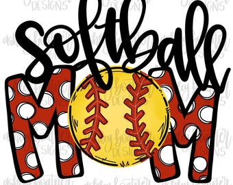 Design de sublimação da mãe do softball | PNG desenhado à mão | Download Digital | Arte Digital | Esportes PNG | Mamãe do softbol | Vermelho e branco