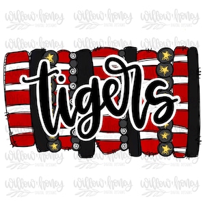 Tigers Mascot PNG | School Spirit Digital Design - Sublimation, Screen Print Transfers & DTF | Hand Drawn Hand Lettered Digital Download