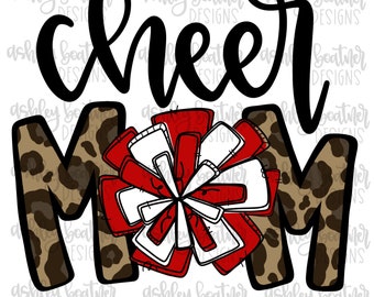 Cheer Mom Sublimation Design | Hand Drawn PNG | Digital Download | Digital Artwork | Sports PNG | Cheer Mama | Red and White