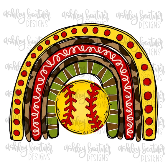 Softball Rainbow Sublimation Design Hand Drawn PNG Digital | Etsy