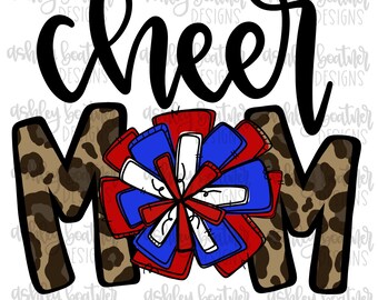 Cheer Mom Sublimation Design | Hand Drawn PNG | Digital Download | Digital Artwork | Sports PNG | Cheer Mama | Red White and Blue