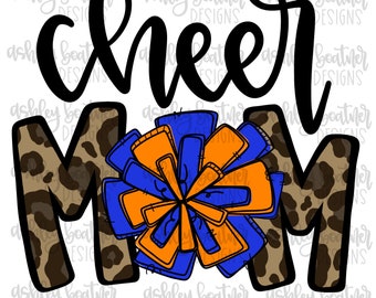 Cheer Mom Sublimation Design | Hand Drawn PNG | Digital Download | Digital Artwork | Sports PNG | Cheer Mama | Blue and Orange