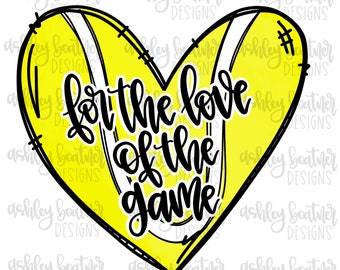 Por amor al juego Diseño de sublimación del corazón de tenis / DIBUJADO A mano PNG / Descarga digital / Obra de arte digital / Deportes PNG