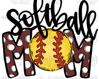 Design de sublimação da mãe do softball | PNG desenhado à mão | Download digital | Arte Digital | Esportes PNG | Mamãe do softbol | marrom e branco