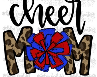 Cheer Mom Sublimation Design | Hand Drawn PNG | Digital Download | Digital Artwork | Sports PNG | Cheer Mama | Blue and Red