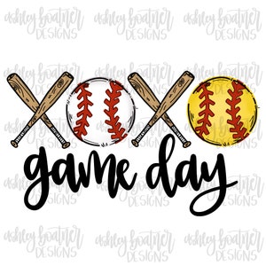 Softball and Baseball Game Day Sublimation Design | XOXO | Hand Drawn PNG | Digital Download | Digital Artwork | Sports PNG | Tee-Ball