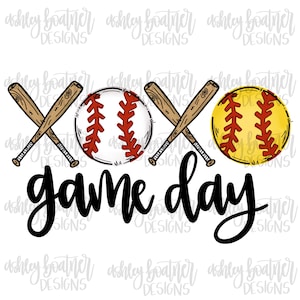 Softball and Baseball Game Day Sublimation Design | XOXO | Hand Drawn PNG | Digital Download | Digital Artwork | Sports PNG | Tee-Ball