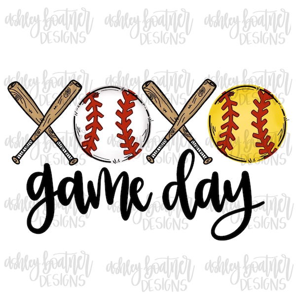 Softball and Baseball Game Day Sublimation Design | XOXO | Hand Drawn PNG | Digital Download | Digital Artwork | Sports PNG | Tee-Ball