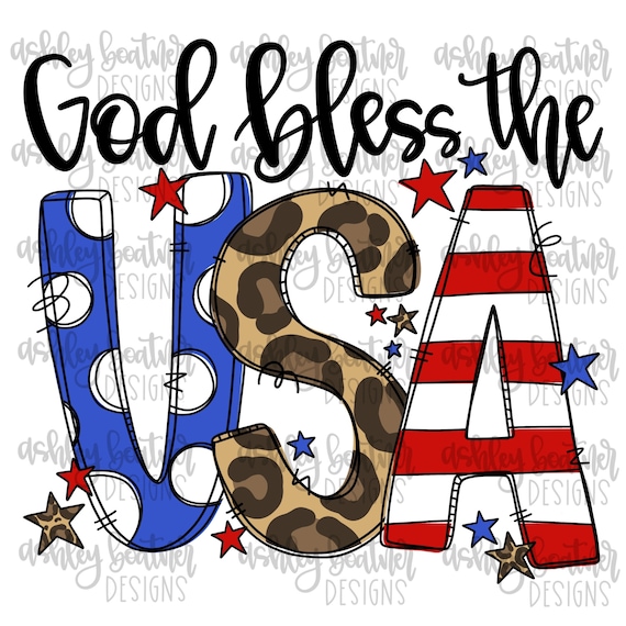 4th of July Sublimation Design God Bless the USA Patriotic Hand Drawn  Digital Download God Bless America