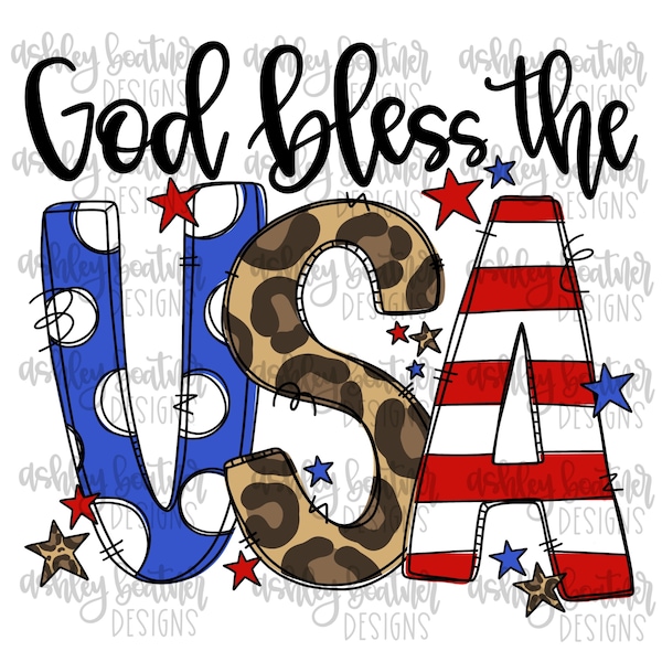 4th of July Sublimation Design | God Bless the USA | Patriotic Hand Drawn Digital Download | God Bless America