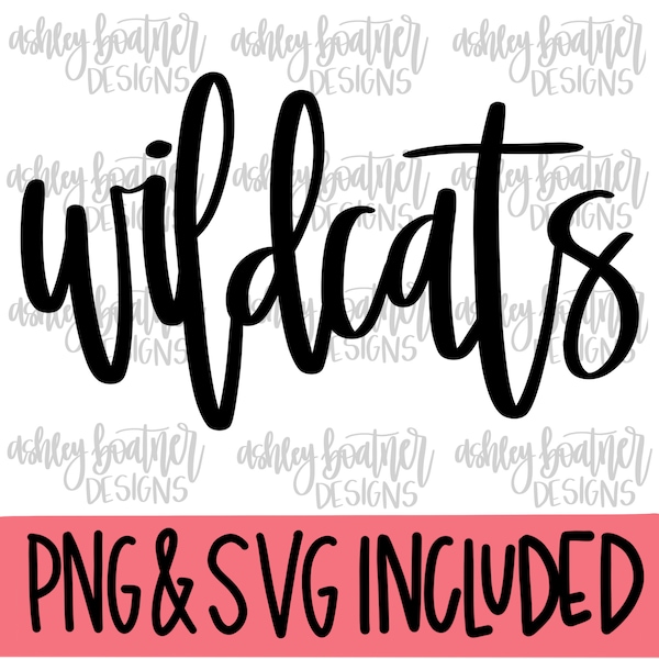 Wildcats Mascot Hand Lettered Design PNG SVG | Football | Mascot SVG Digital Download