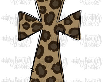 Leopard Print Cross PNG | Hand Drawn Digital Download | Tie-Dye Cross | Spring | Easter Sublimation Design