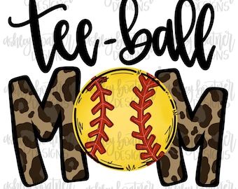 Tee-Ball Mom Yellow Softball Sublimation Design | Hand Drawn PNG | Digital Download | Digital Artwork | Sports PNG | Tee-Ball Mama