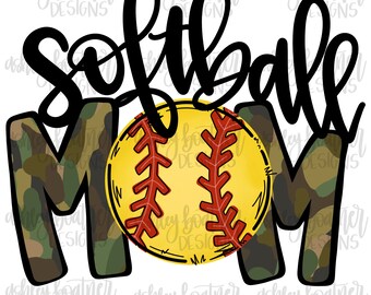 Softball Mom Camouflage Sublimation Design | Hand Drawn PNG | Digital Download | Digital Artwork | Sports PNG | Softball Mama
