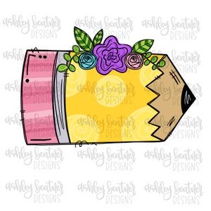 School Pencil Floral Sublimation PNG | Hand Drawn Design | Teacher | Digital Download | Back to School