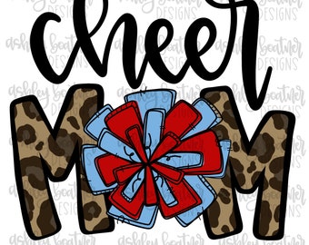 Cheer Mom Sublimation Design | Hand Drawn PNG | Digital Download | Digital Artwork | Sports PNG | Cheer Mama | Columbia Blue and Red