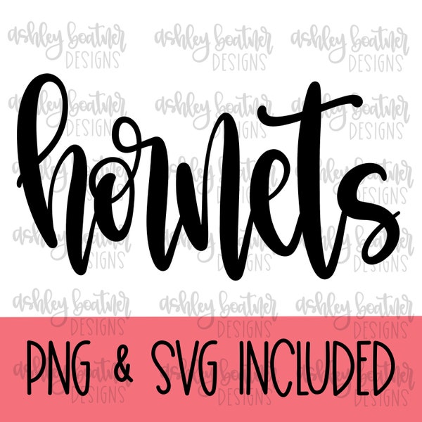 Hornets Mascot Hand Lettered Design PNG SVG | Football | Mascot SVG Digital Download