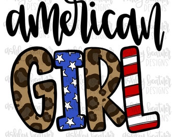 American Girl Leopard PNG Sublimation Design | 4th of July Sublimation Design | Patriotic PNG | Hand Drawn Digital Download | USA