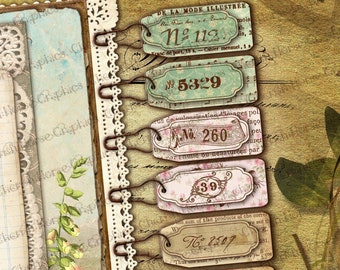 Vintage Number Tags, Printable Ephemera, Journal Embellishments (Digital Download)