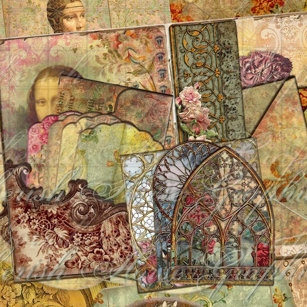 Love of Renaissance Junk Journal Add-on Kit - instant digital printable download - collage medieval castles knights crowns baroque tapestry