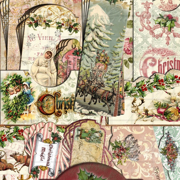 Christmas Add On Kit for Joyeux Noel Junk Journal - instant digital download printable collage pages
