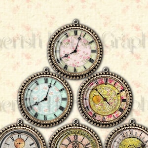Círculos de 1, 1,5, 2 polegadas - Shabby Chic Clockfaces - download instantâneo de páginas digitais imprimíveis - etiqueta para presente, diário, joias, enfeite