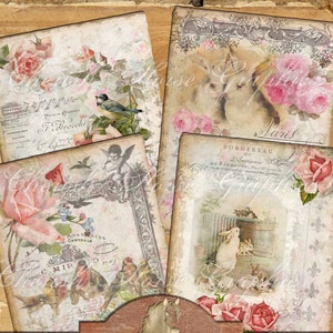 Shabby Ephemera Journal Papers #2 Birds and Bunnies  - 8.5&quot;x11&quot; - instant download digital printable
