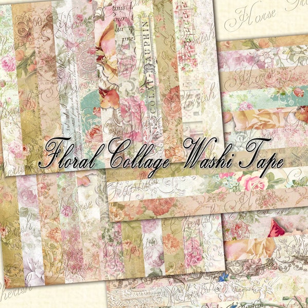 Floral Collage Washi Tape - 1 inch wide, digital download, printable pages, DIY