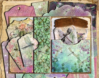 Dragonfly Dreams Add-on Kit - instant digital printable download - collage magical enchanted fantasy forest