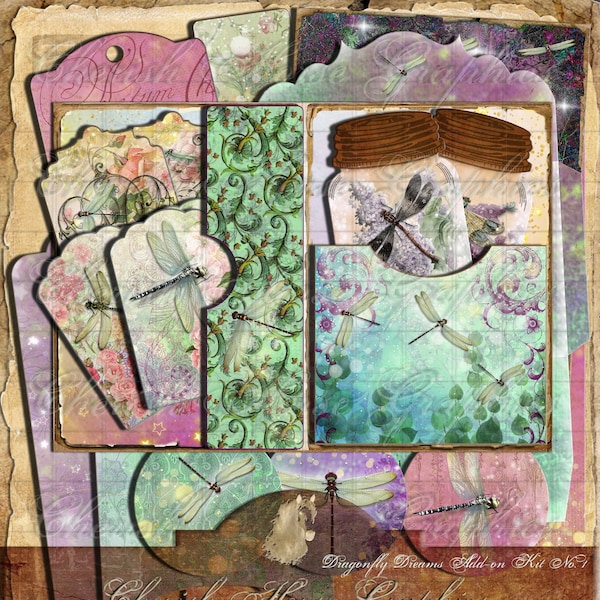 Dragonfly Dreams Add-on Kit - instant digital printable download - collage magical enchanted fantasy forest