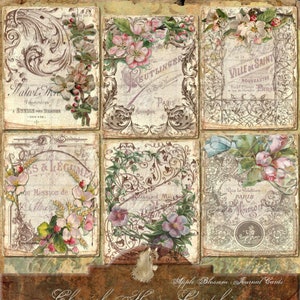 Apple Blossom Ephemera 12 Journal Cards 14" x 5" - instant digital download - floral collage shabby chic ephemera printable scrapbook ATC