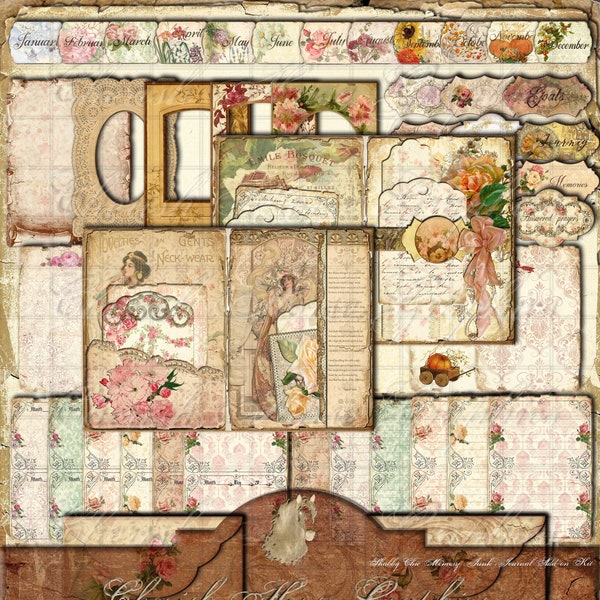 Shabby Chic Memory Add-on Kit - 120+ coordinated pieces - instant printable digital download