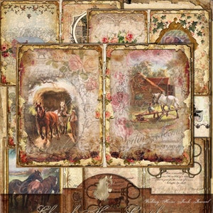 Working Horses Junk Journal 5"x7" Kit - instant download printable digital collage pages