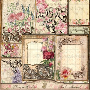 Antik Garten Junk Journal 13x18 kit - instant download digital seiten - vintage ephemera, collage sheet, blumen, ironwork