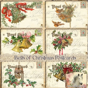 Bells Of Christmas Postcards  - instant download printable digital - card, gift tag, note card