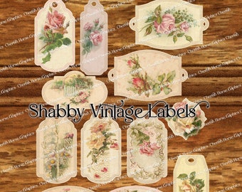 Shabby Vintage Etiketten - Instant Download druckbare digitale Seiten - Geschenkanhänger, Journal, Romanze