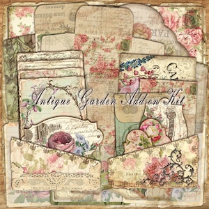 Antikes Garten Journal Kit - sofortiger Download druckbare digitale Seiten - Vintage Ephemera, Collage Blätter, Blumen, Kunstschmiedearbeiten