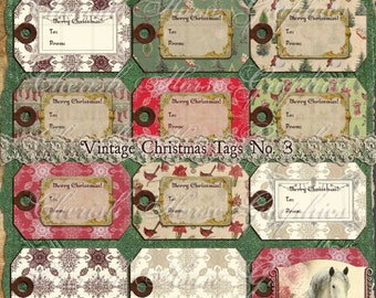 Vintage Christmas Tags No. 3 - instant download and print - print and cut tags - scrapbook, journal, craft