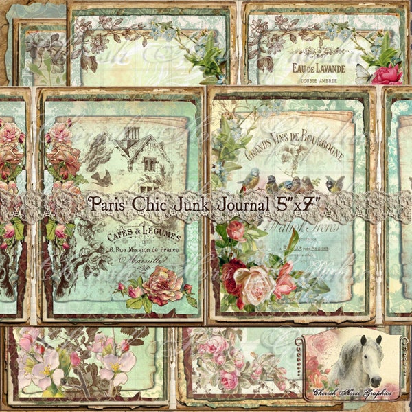 Paris Chic Junk Journal 5x7 Kit  - instant download printable digital collage pages - print and create
