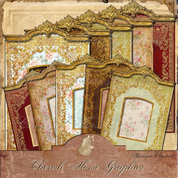 Baroque Elegance junk journal tags and frames - digital download