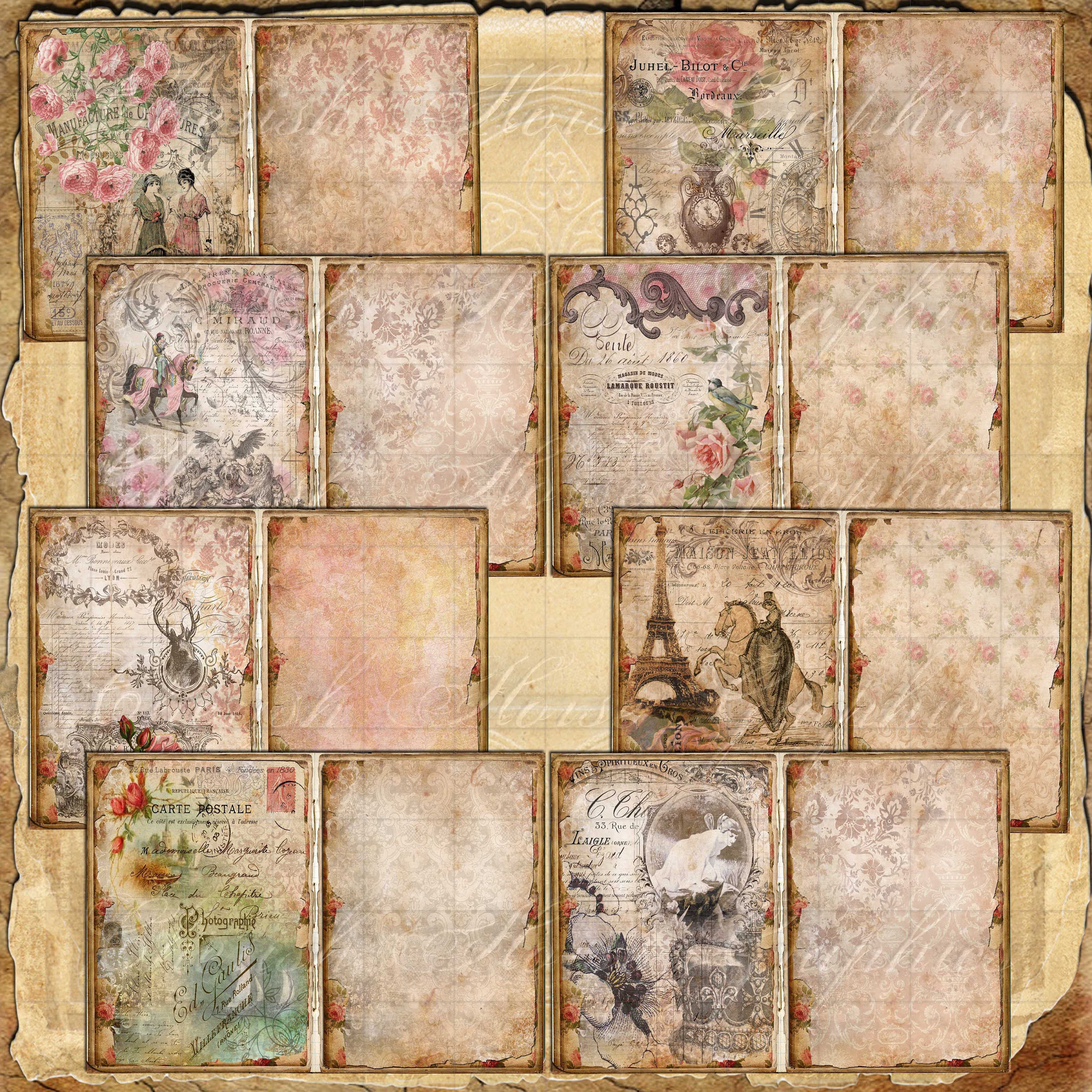 French Ephemera Collage Junk Journal Kit 5x7 - Instant Digital ...