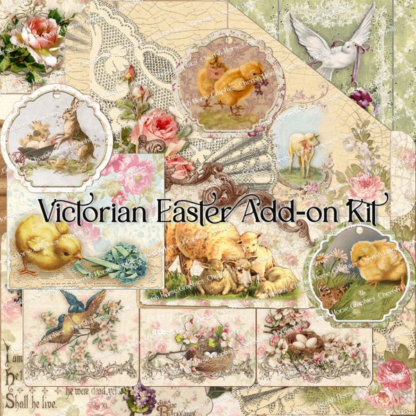 Victorian Easter Add-on Kit  - instant download printable digital collage pages - scrapbooking arts crafts DIY