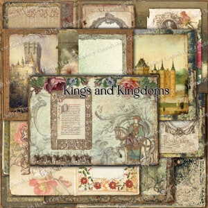 Könige und Königreiche Junk Journal 5x7 Kit - sofortiger download druckbare digitale Collage Seiten - Scrapbooking Kunst Handwerk DIY