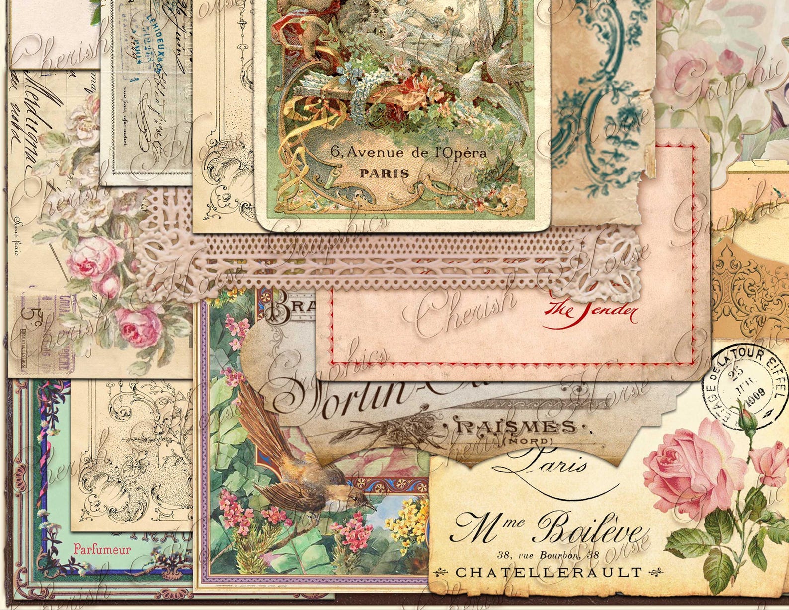 Paris Ephemera Collage Sheet – French Scrapbook Art (digital Download ...