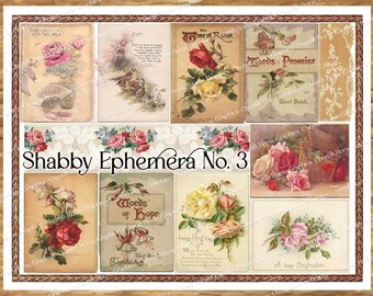 Lámina de collage de estilo shabby chic con rosas vintage y diarios (descarga digital)