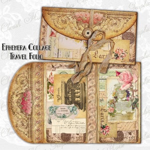 Ephemera Collage Travel Notebook Folio Kit 4.75" x 8.5" - instant download printable folio