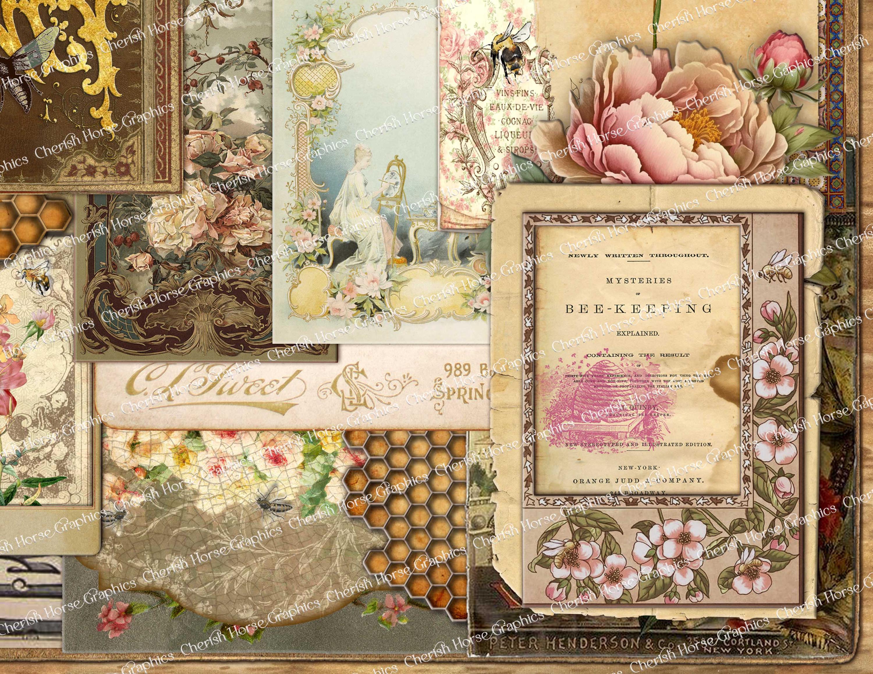 Bee Collage Page – Vintage Ephemera Scrapbook, Arts & Crafts (digital ...
