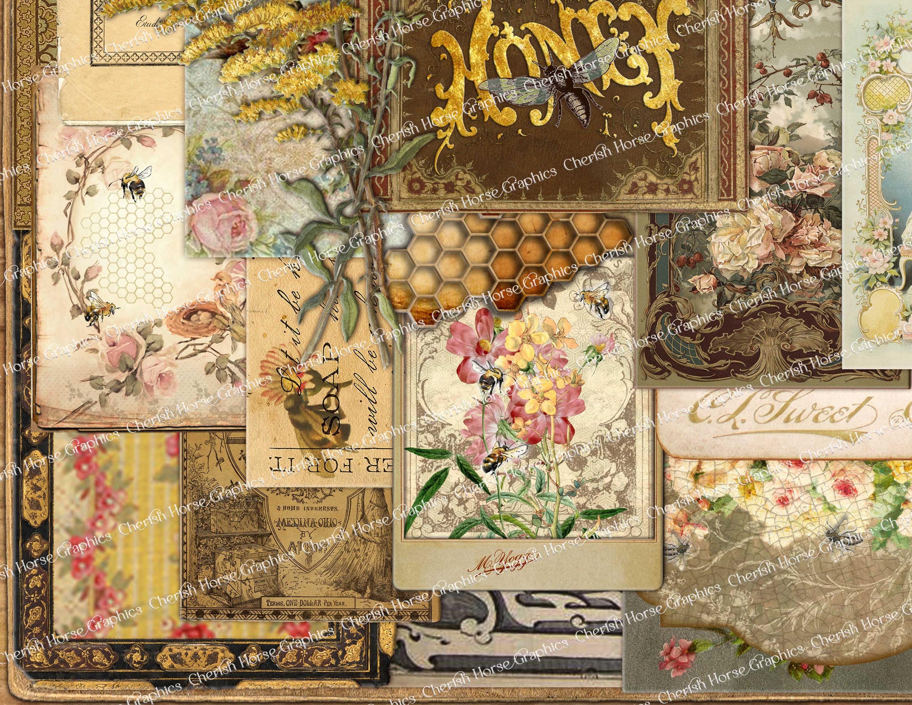 Bee Collage Page – Vintage Ephemera Scrapbook, Arts & Crafts (digital ...