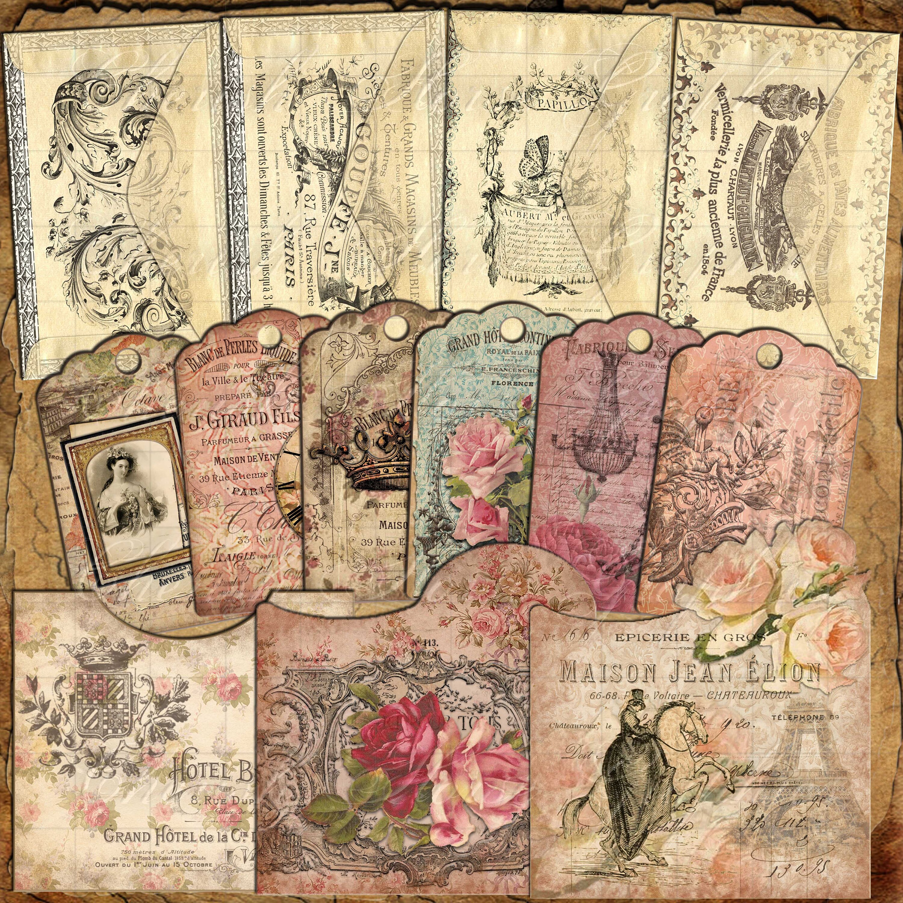 French Ephemera Collage Junk Journal Kit 5x7 - Instant Digital ...
