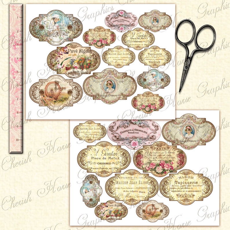 Ornate French Labels - Instant Download Printable Digital Collage Pages ...